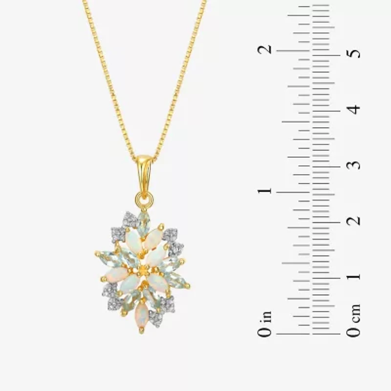 Womens Lab Created White Opal 18K Gold Over Silver Flower 18 Inch Pendant Necklace