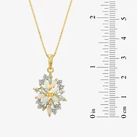 Womens Lab Created White Opal 18K Gold Over Silver Flower 18 Inch Pendant Necklace
