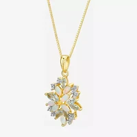 Womens Lab Created White Opal 18K Gold Over Silver Flower 18 Inch Pendant Necklace