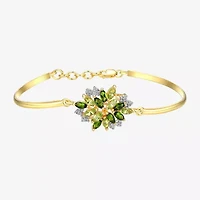 Womens Genuine Green Peridot 18K Gold Over Silver Flower Bangle Bracelet