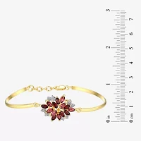 Womens Genuine Red Garnet 18K Gold Over Silver Flower Bangle Bracelet