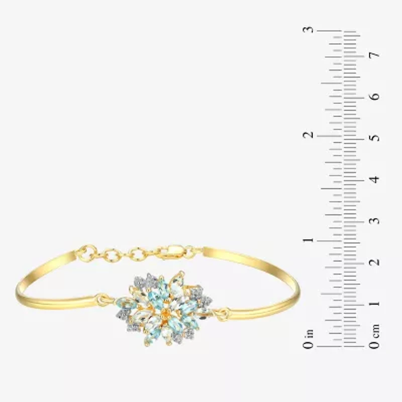 Womens Genuine Blue Topaz 18K Gold Over Silver Flower Bangle Bracelet