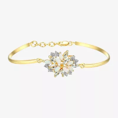 Womens Lab Created White Opal 18K Gold Over Silver Bangle Bracelet