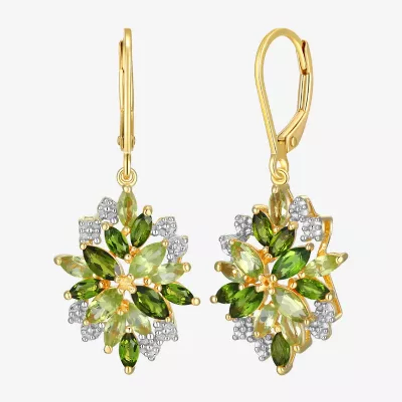 Womens Genuine Green Peridot 18K Gold Over Silver Drop Earrings