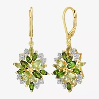 Womens Genuine Green Peridot 18K Gold Over Silver Drop Earrings