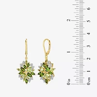 Womens Genuine Green Peridot 18K Gold Over Silver Drop Earrings