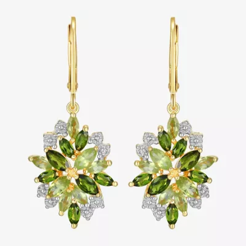 Womens Genuine Green Peridot 18K Gold Over Silver Drop Earrings