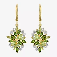 Womens Genuine Green Peridot 18K Gold Over Silver Drop Earrings