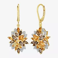 Womens Yellow Citrine 18K Gold Over Silver Flower Drop Earrings