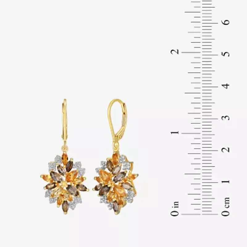 Womens Yellow Citrine 18K Gold Over Silver Flower Drop Earrings