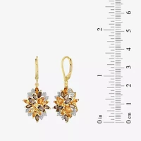 Womens Yellow Citrine 18K Gold Over Silver Flower Drop Earrings