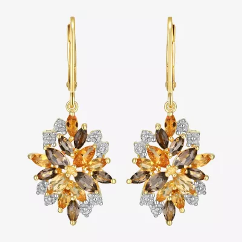 Womens Yellow Citrine 18K Gold Over Silver Flower Drop Earrings