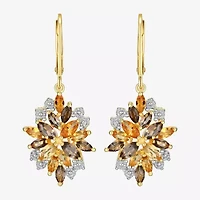 Womens Yellow Citrine 18K Gold Over Silver Flower Drop Earrings