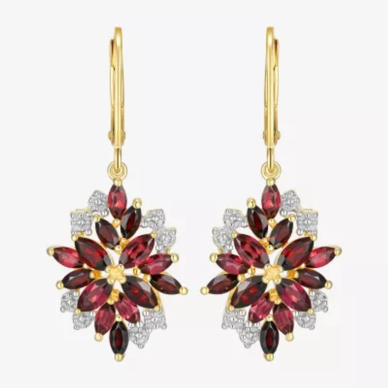 Womens Genuine Red Garnet 18K Gold Over Silver Drop Earrings