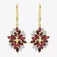 Womens Genuine Red Garnet 18K Gold Over Silver Drop Earrings