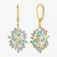 Womens Genuine Blue Topaz 18K Gold Over Silver Drop Earrings