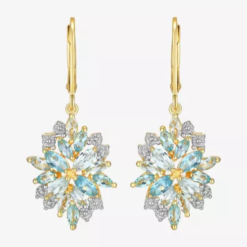 Womens Genuine Blue Topaz 18K Gold Over Silver Drop Earrings
