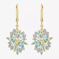 Womens Genuine Blue Topaz 18K Gold Over Silver Drop Earrings