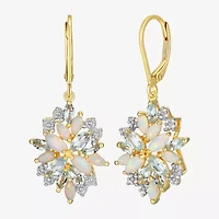 Womens Lab Created White Opal 18K Gold Over Silver Drop Earrings