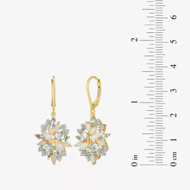 Womens Lab Created White Opal 18K Gold Over Silver Drop Earrings