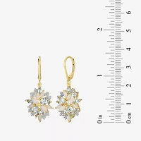 Womens Lab Created White Opal 18K Gold Over Silver Drop Earrings