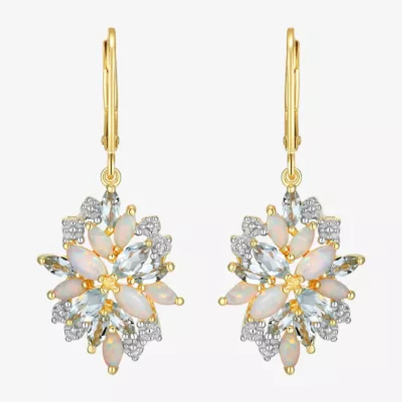 Womens Lab Created White Opal 18K Gold Over Silver Drop Earrings