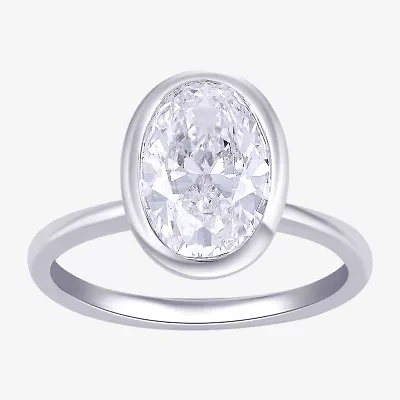 (F / Si1) Womens 3 CT. Lab Grown White Diamond 10K Gold Oval Solitaire Engagement Ring