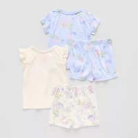 Dots & Dreams Toddler Girls Round Neck Short Sleeve 4-pc. Pajama Sets