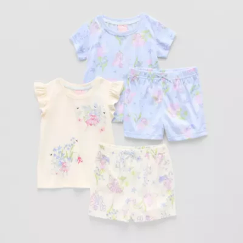 Dots & Dreams Toddler Girls Round Neck Short Sleeve 4-pc. Pajama Sets