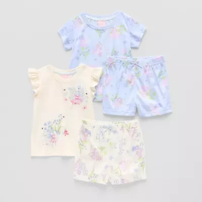 Dots & Dreams Toddler Girls Round Neck Short Sleeve 4-pc. Pajama Sets