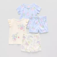 Dots & Dreams Toddler Girls Round Neck Short Sleeve 4-pc. Pajama Sets