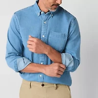 St. John's Bay Denim Mens Long Sleeve Classic Fit Button-Down Shirt