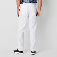 Stafford Linen Blend Side Buckle Tab Mens Classic Fit Dress Flat Front Pant