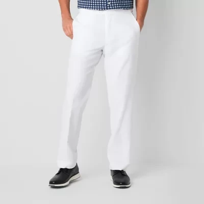 Stafford Linen Blend Side Buckle Tab Mens Classic Fit Dress Flat Front Pant