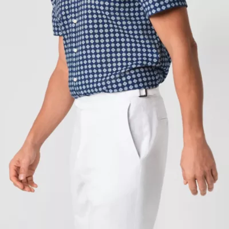 Stafford Linen Blend Side Buckle Tab Mens Classic Fit Dress Flat Front Pant
