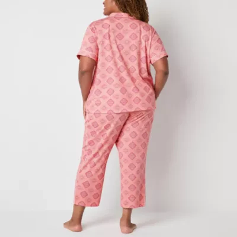 Liz Claiborne Womens Short Sleeve 2-pc. Plus Pajama Sets