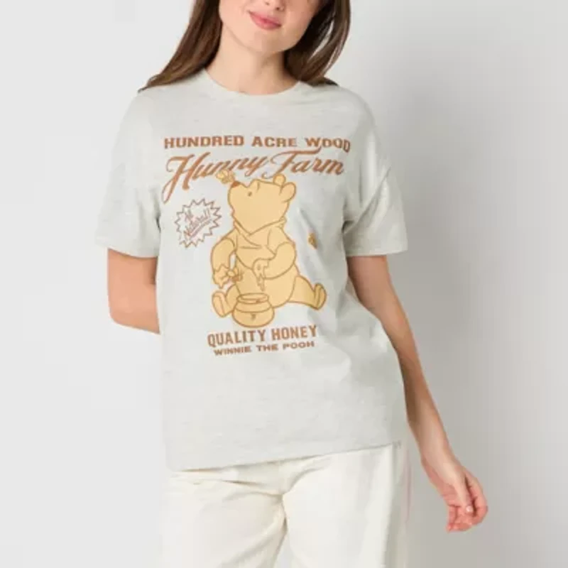 Disney Winne The Pooh Hunney Farm Boyfriend Tee Womens Crew Neck Short Sleeve Regular Fit Winnie Juniors Graphic T-Shirt