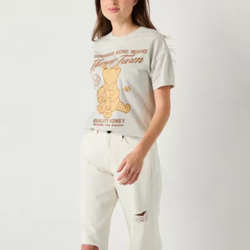Disney Winne The Pooh Hunney Farm Boyfriend Tee Womens Crew Neck Short Sleeve Regular Fit Winnie Juniors Graphic T-Shirt