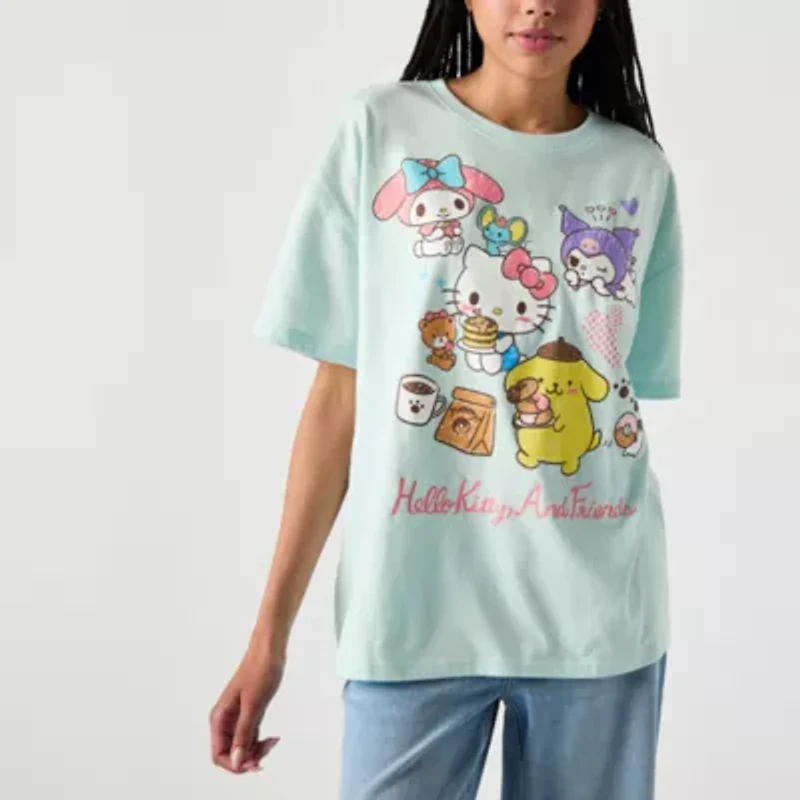 Hello Kitty And Friends Oversized Tee Womens Crew Neck Short Sleeve Oversized Hello Kitty Juniors Graphic T-Shirt