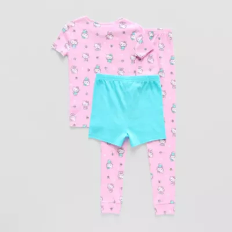 Little & Big Kid Girls Hello Kitty Round Neck Short Sleeve 3-pc. Pajama Sets