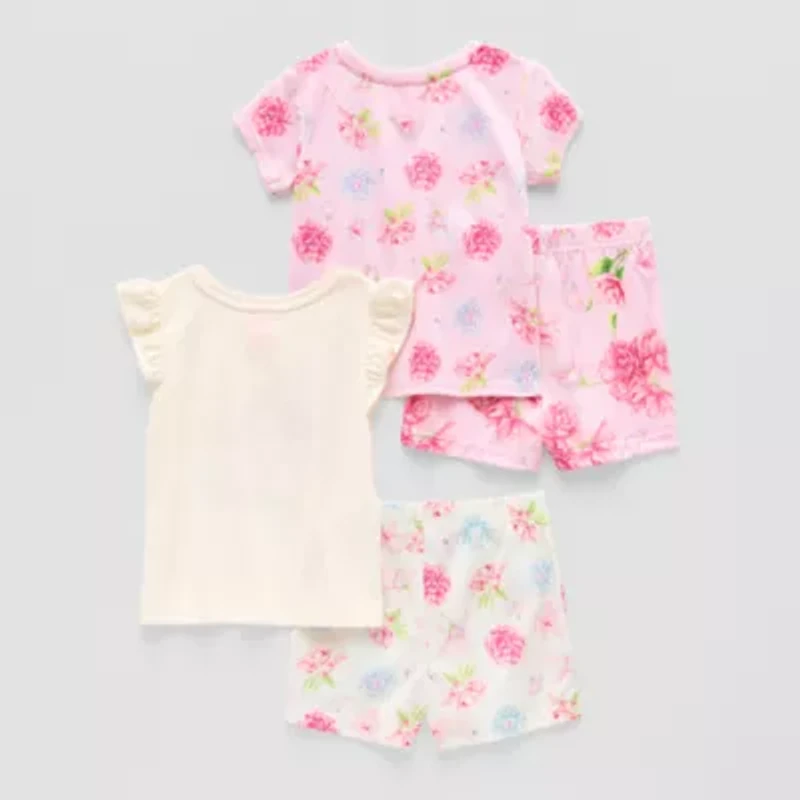 Dots & Dreams Toddler Girls Round Neck Short Sleeve 4-pc. Pajama Sets
