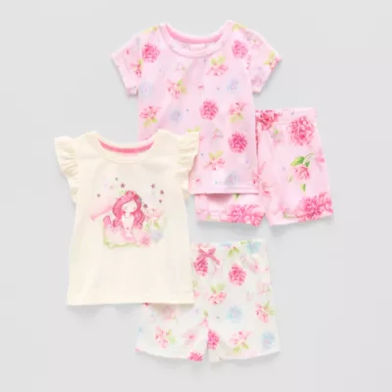 Dots & Dreams Toddler Girls Round Neck Short Sleeve 4-pc. Pajama Sets
