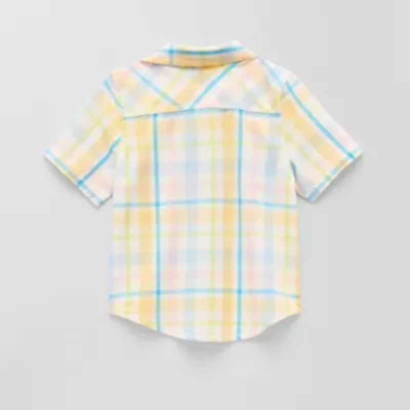 Okie Dokie Toddler Boys Easy-on + Easy-off Hidden Access Opening Short Sleeve Regular Fit Button-Down Shirt