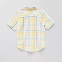 Okie Dokie Toddler Boys Easy-on + Easy-off Hidden Access Opening Short Sleeve Regular Fit Button-Down Shirt