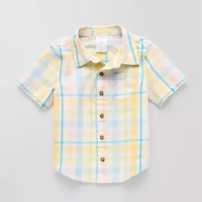 Okie Dokie Toddler Boys Easy-on + Easy-off Hidden Access Opening Short Sleeve Regular Fit Button-Down Shirt
