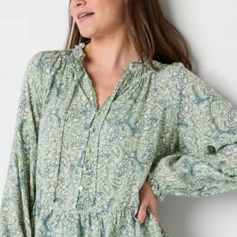 Frye and Co. Womens Split Tie Neck Long Sleeve Peplum Top