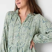 Frye and Co. Womens Split Tie Neck Long Sleeve Peplum Top