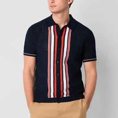 J. Ferrar Button-Front Mens Short Sleeve Pullover Sweater