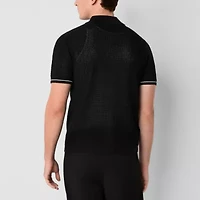 J. Ferrar Button-Front Mens Short Sleeve Pullover Sweater