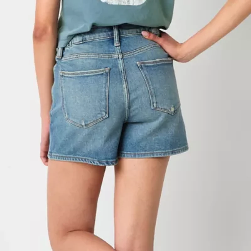 Arizona Curvy Womens High Rise-Juniors Denim Short